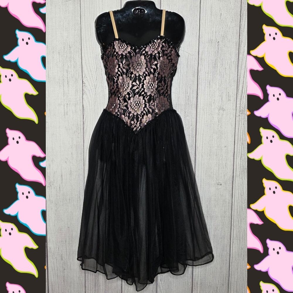 VTG Curtain Call Kids Gothic Ballerina Costume Dress 10T – Black Lace & Chiffon